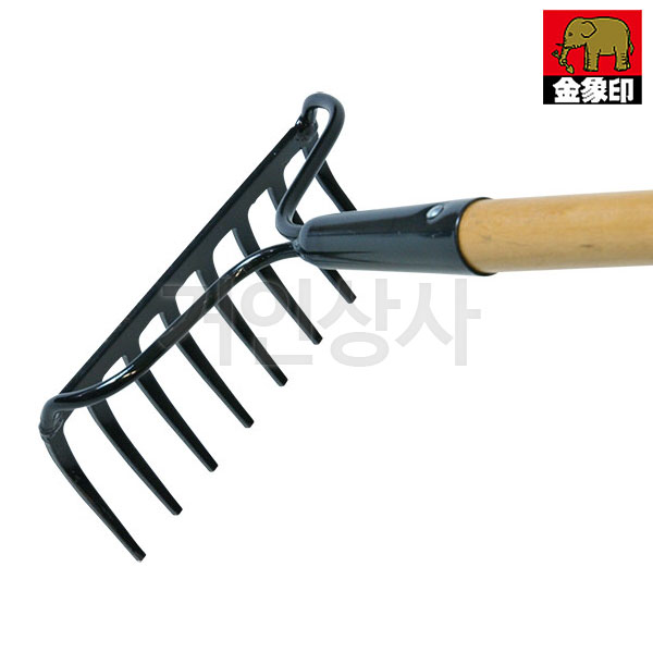 코끼리표 금상인 8발 레기 갈퀴(나무자루) /일제 쇠스랑 정원 청소 제초 풀모으기 땅고르기 흙고르기