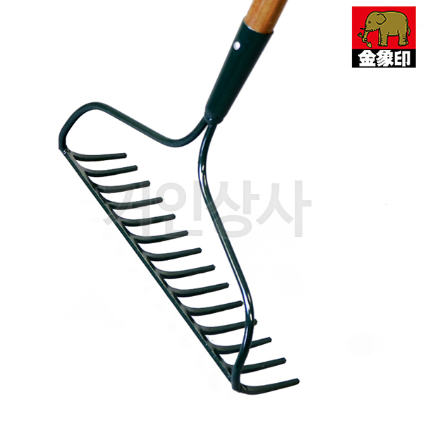 코끼리표 금상인 14발 아메리카 레기(나무자루) 일제 갈퀴 쇠스랑 청소 흙고르기 농기구
