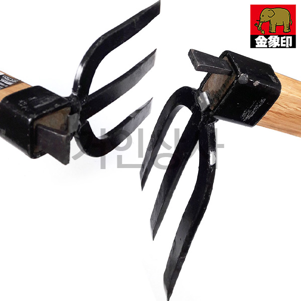 코끼리표 금상인 장대 세발괭이 /쇠스랑 3발 괭이 농기구 텃밭 화단 일본 잡초제거기